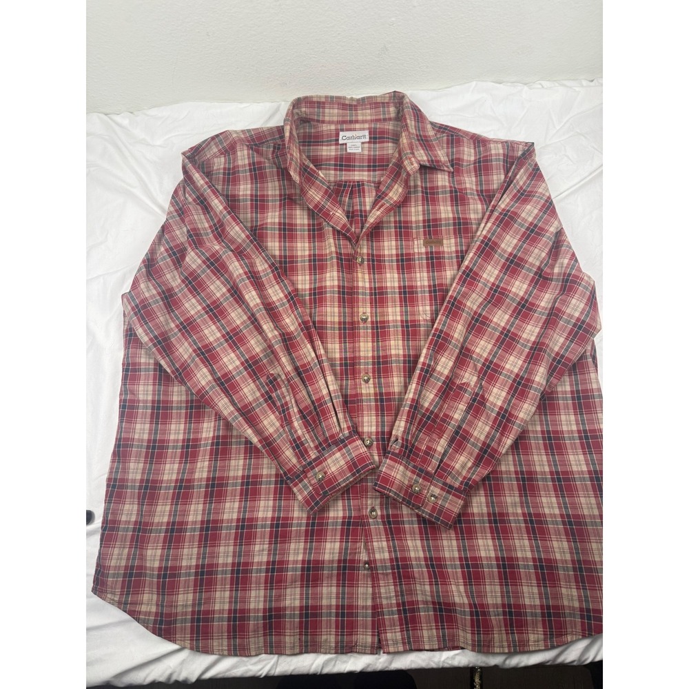Mens carhartt Plaid Button Down Long Sleeve Shirt Casual